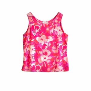 VTG Y2K Adrianna Papell Pink Psychedelic Swirly Flower Print Silk Sleeveless Top